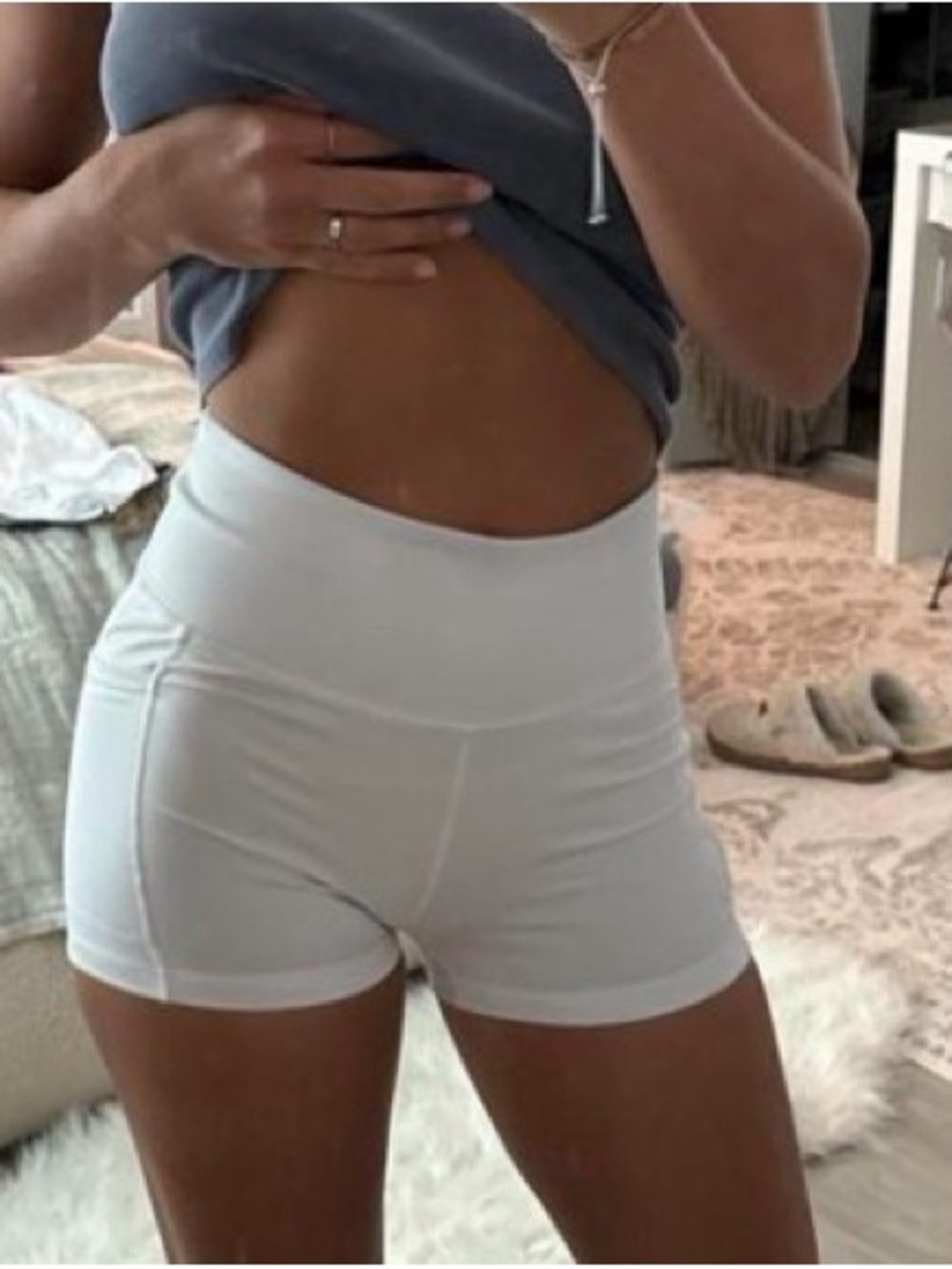 Free People High-Rise White Women’s Active Shorts with Side Pockets